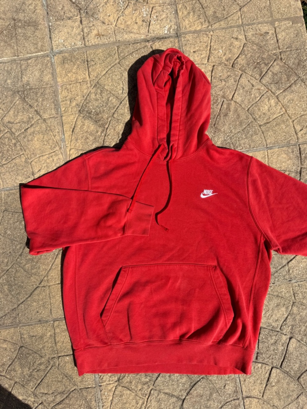 Nike Red Crewneck Pullover Hoodie with White Logo